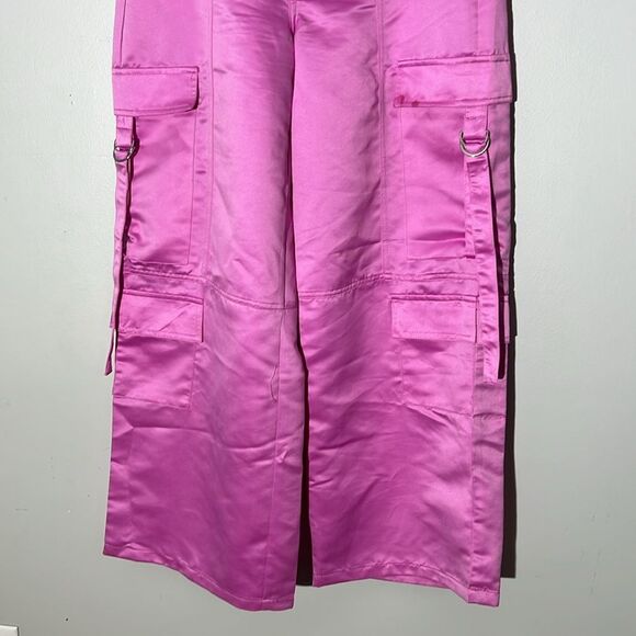 Almost Famous Metallic Shiny Pink Cargo Baggy Wide Leg Pants Junior's 7 - Picture 3 of 9